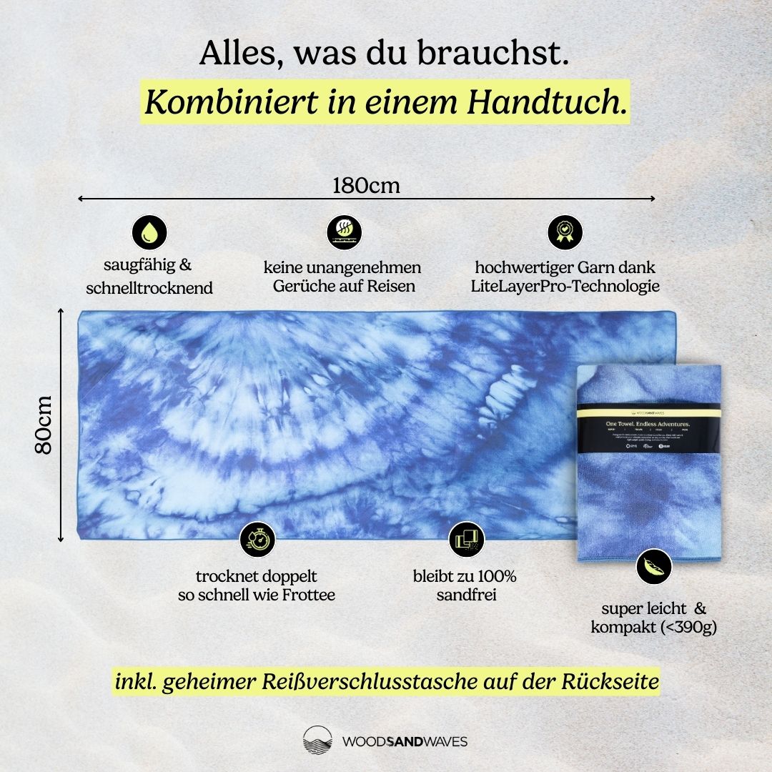 Batik Ocean - Schnelltrocknendes Reise - und Strandtuch mit Geheimfach - woodsandwaves.co